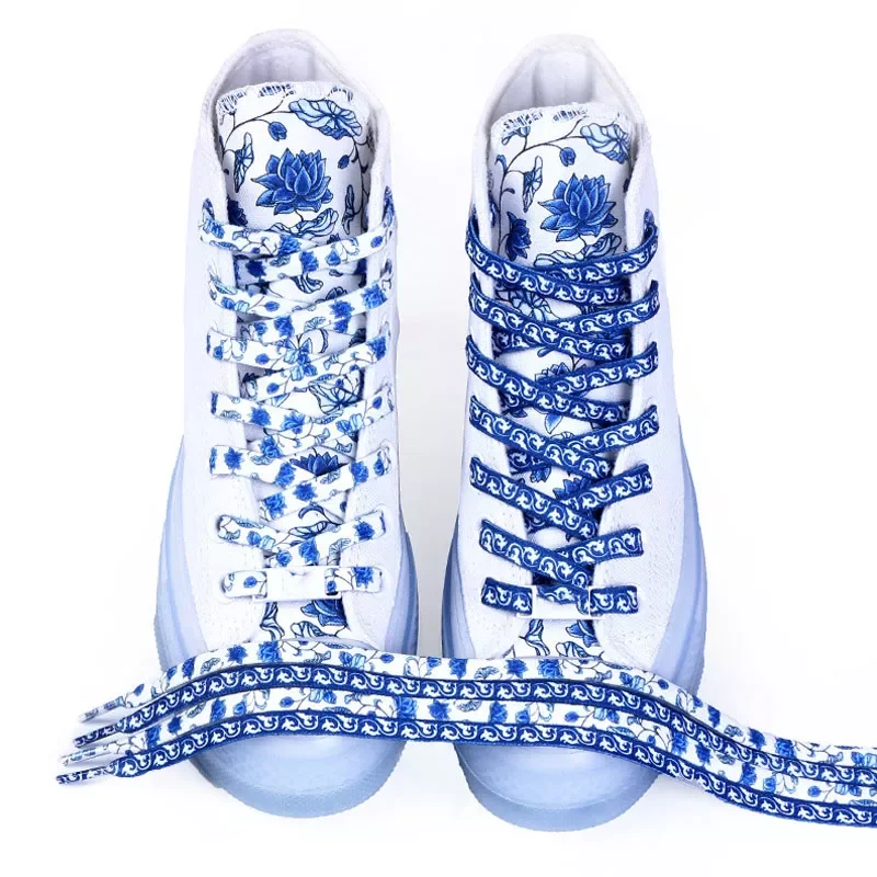 

Quality Flowers Shoelaces 120/140/160 cm Women Men Blue White Sports Casual Basketball Shoes Laces Shoes Strings Wholesale