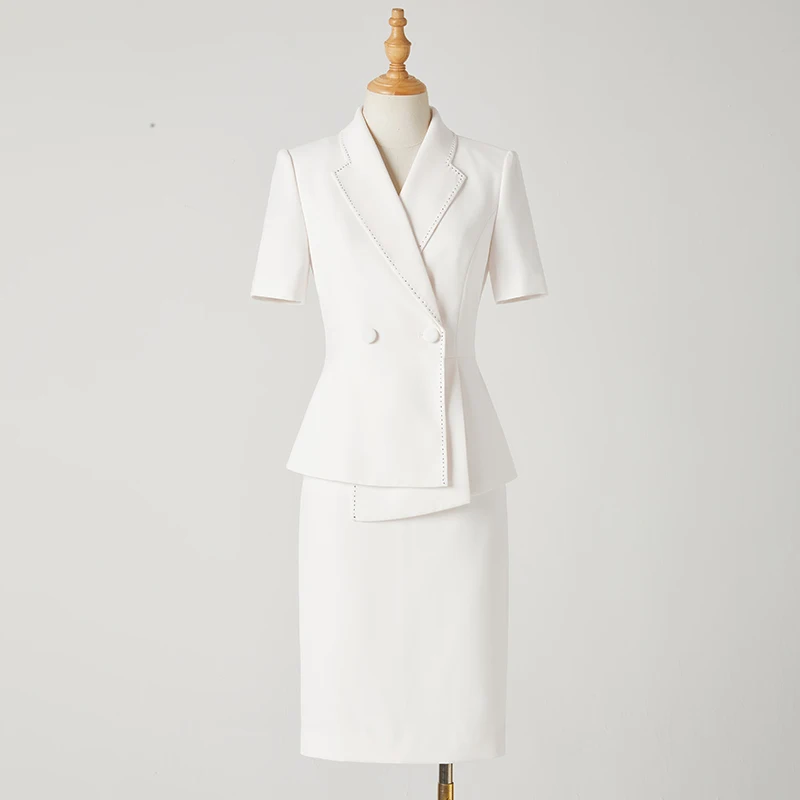 2023 Fashion new Short sleeved blazer skirt two-piece set