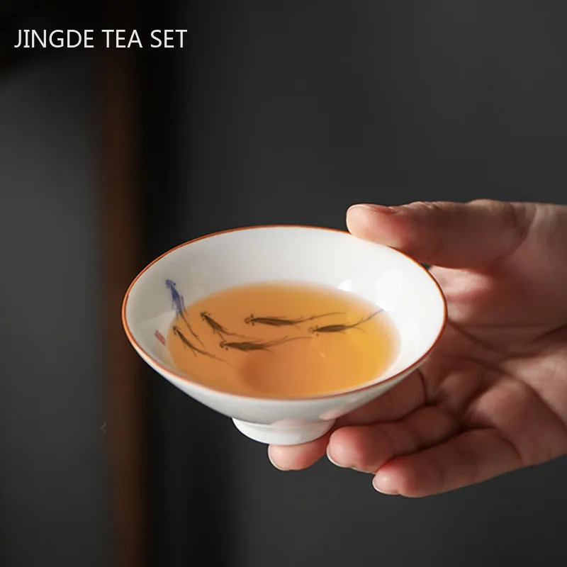 

1 Pcs Chinese Ceramic Teacup Hand Painted Flowers and Birds Cup Travel Tea Bowl Household Porcelain Tea Set Master Cup 60ml