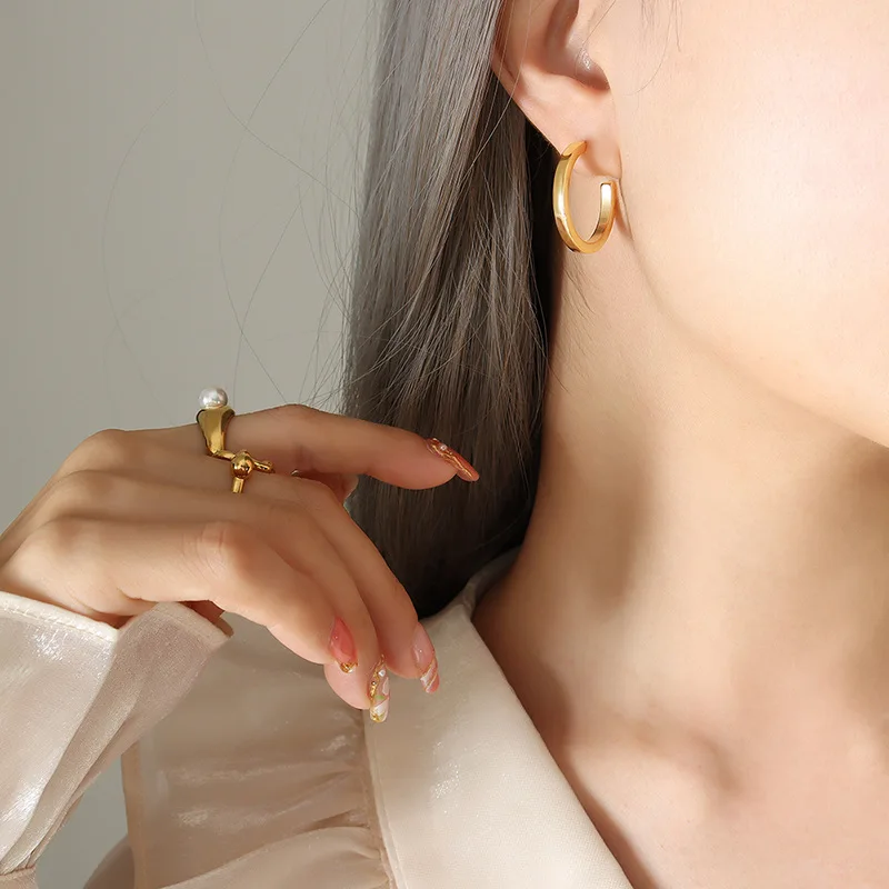 Модные круглые серьги-кольца в стиле OL позолоченные аксессуары из нержавеющей