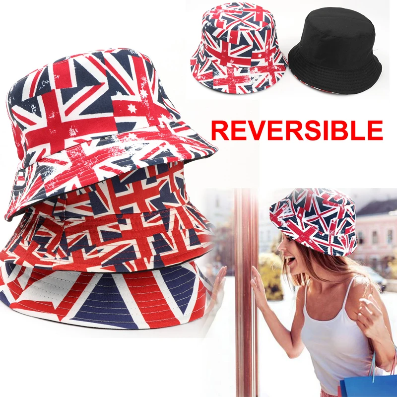 

Union Jack Unisex Double Barrel Hat Queen Jubilee British Hat Hip Hop Printed Fisherman Hat Beach Sun Hat Can Be Folded