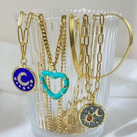 moon pendant gold color charms necklace heart necklace women stainless steel double chain women necklace wholesale drop shipping