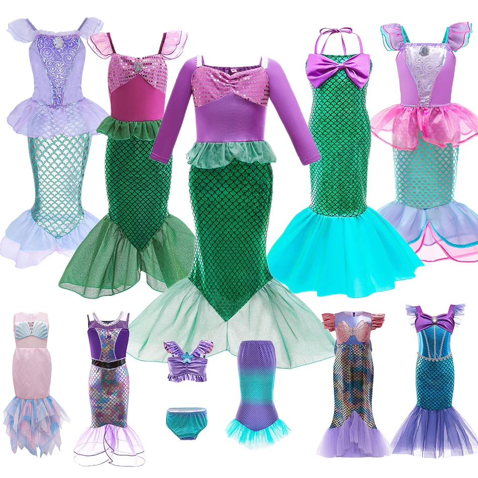 

Ariel Little Mermaid Cosplay Costume Kids Carvinal Birthday Party Dress For Girl Halloween Short Sleeve Clothes Fancy Vestidos