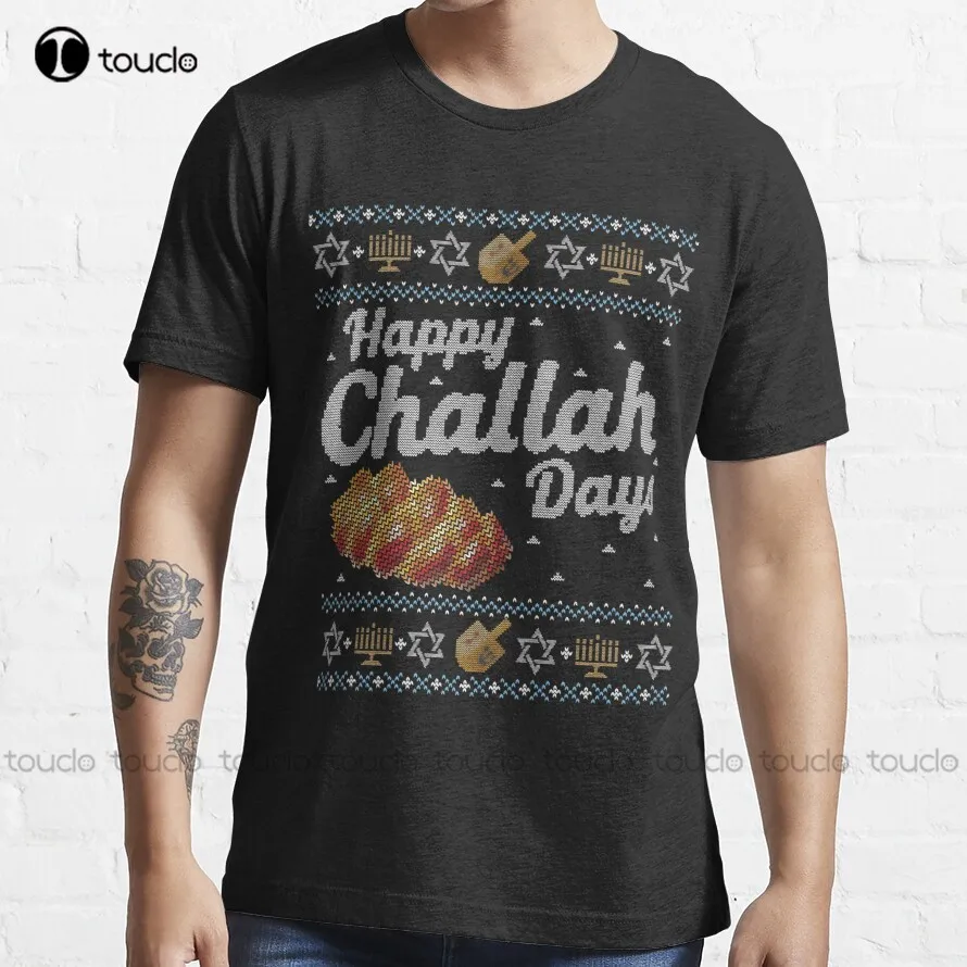 

Ugly Hanukkah Sweater Happy Challah Days Jewish Shirt T-Shirt Blue Shirts For Women Custom Aldult Teen Unisex Fashion Funny