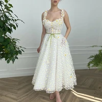xijun exquisite daisy tulle midi prom dresses sweetheart tea length a line evening dress with pockets formal party gowns 2022