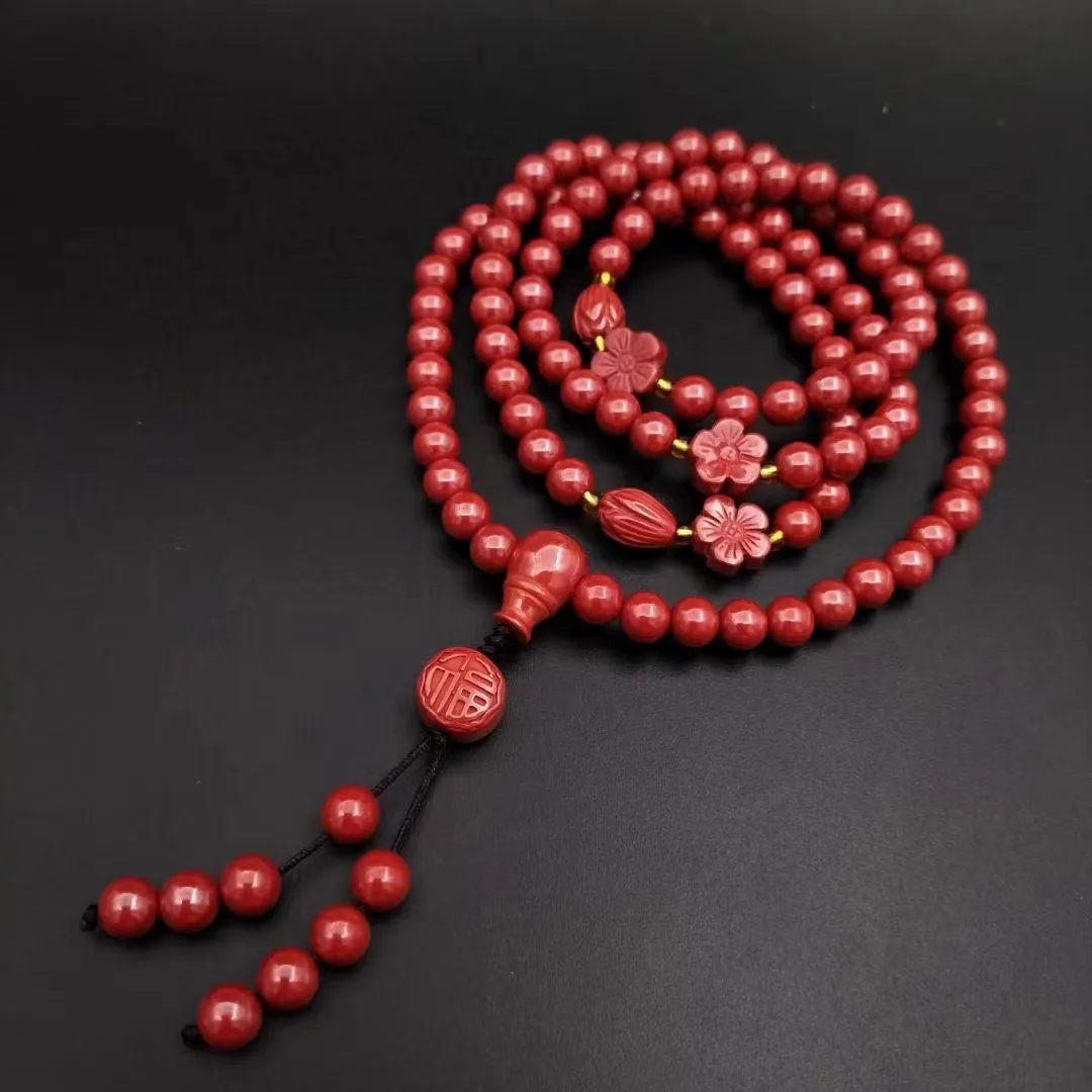 Natural 100% real red Cinnabar Jade carved 108 round beads Necklace bracelets for couples woman men Gift with jade bracelet