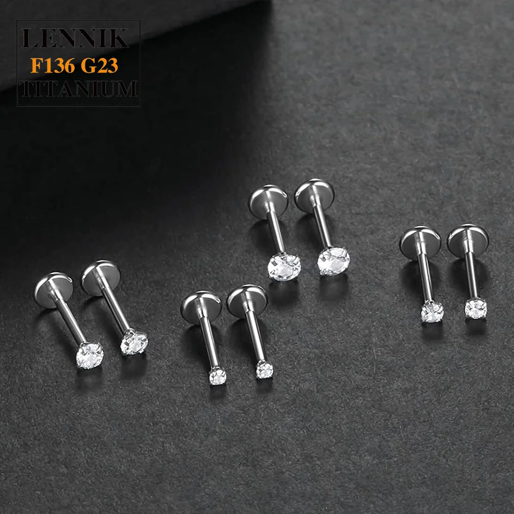 1PCS G23 Titanium Labret Lip Piercing Stud 16G Clear CZ Threadless  Push Pin Studs Helix Cartilage Tragus Nose Earring For Women