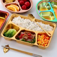 gold stainless steel fast food tray creative color container snack tray with lid reusable eco friendly school kids lunch tray