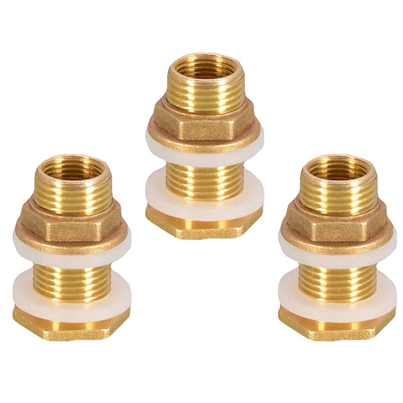 

GTBL Solid Brass Bulkhead Fitting, 3 Sets 3/8 Inch Female 1/2 Inch Male Solid Brass Water Tank Connector Threaded With Ring