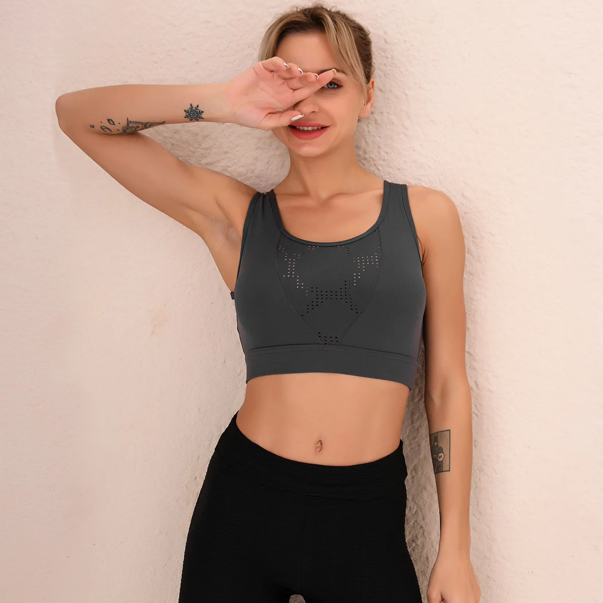 

Women Padded Yoga Bra Push Up Gym Running Bra Shockproof Quick Dry Dark Grey Sports Bra Seamless Workout Fitness Bra Top