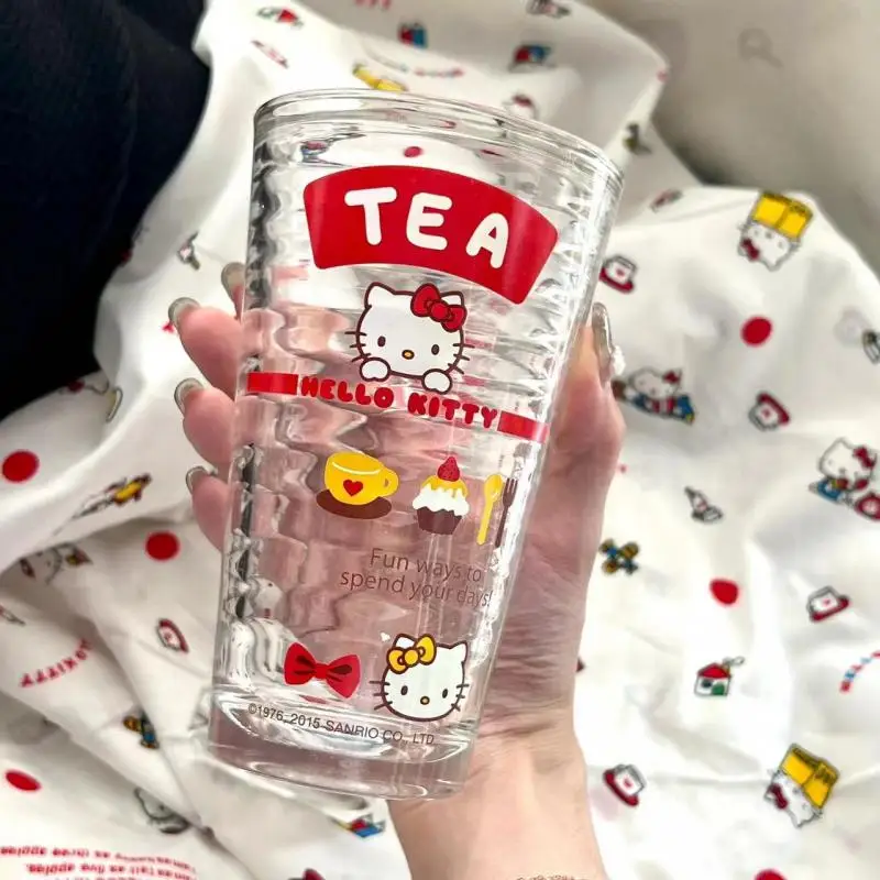 

450Ml Hellokittys Sanrio Plush Cartoon Glass Cup Applique Cute Milk Juice Cup Water Cup Kawaii Anime Toy for Girls Birthday Gift