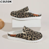 2022 summer women half the slippers designer leopard shoes help canvas trendy shoes women size 43 women shoes outdoor slippers