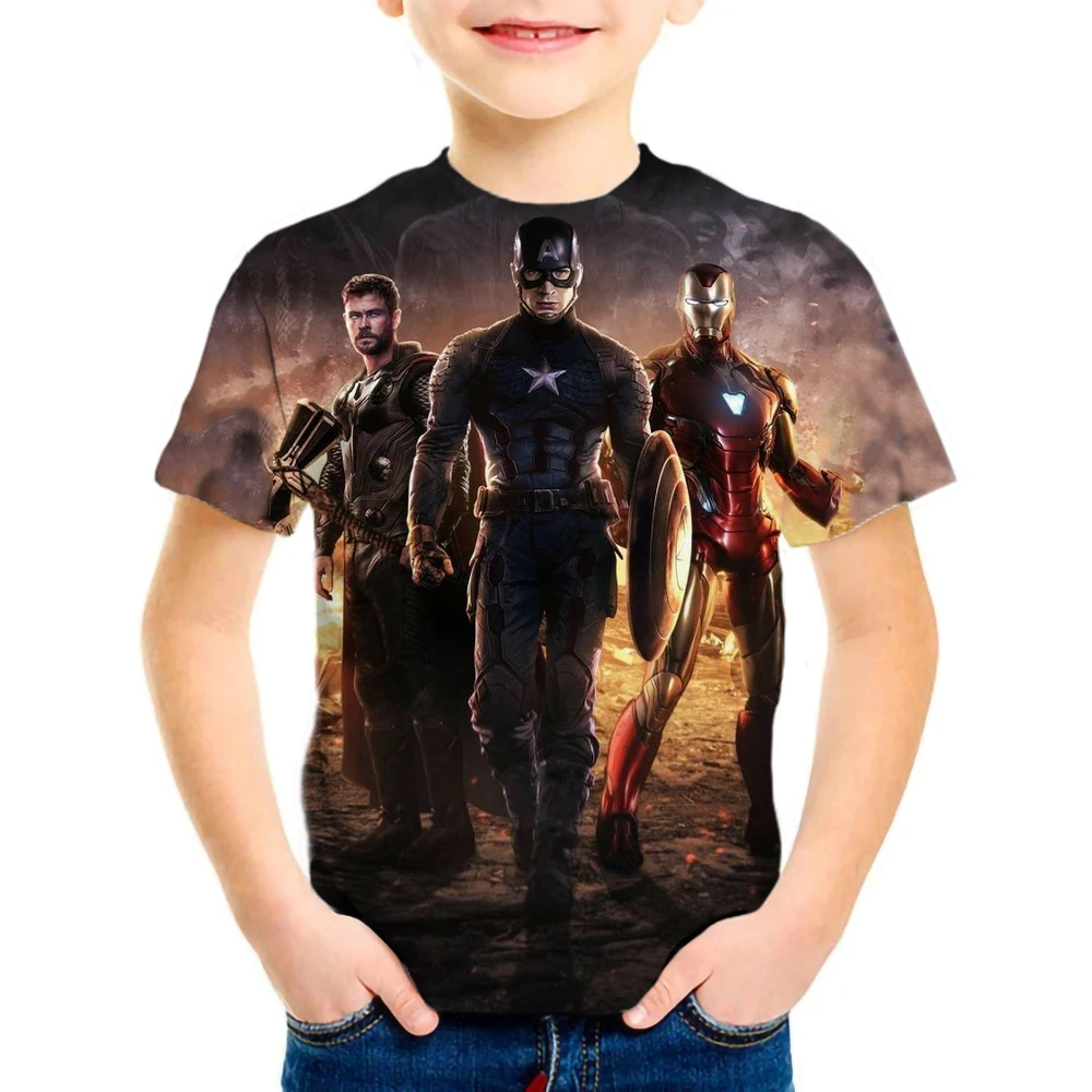 

2022 Summer New Children Clothing Cute Cartoon Avengers- T-shirt Baby Kids Cool Marvel- 3d Short Sleeved Fashion Cute Tops