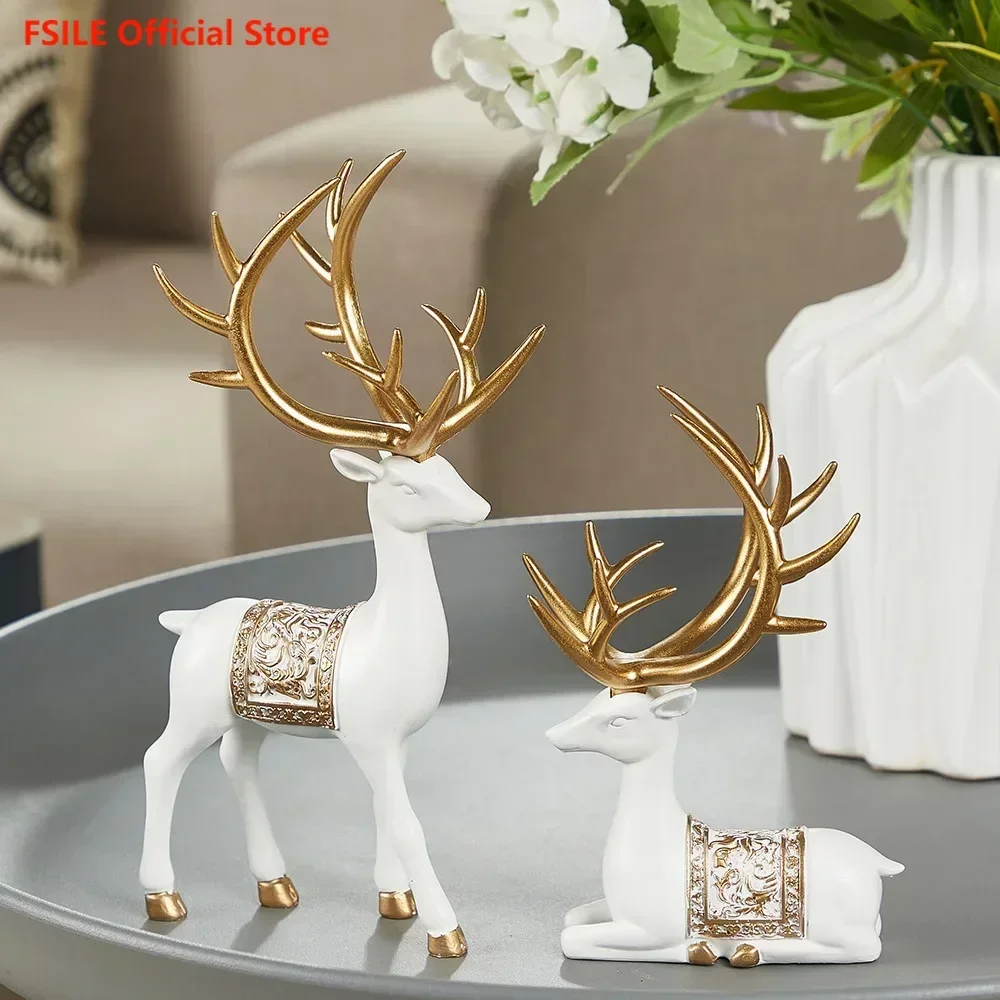 

FSILE Creative Nordic Lucky Deer Wine Cabinet Decorations and Decorations Modern Luxury Style Resin Crafts in The Living Room