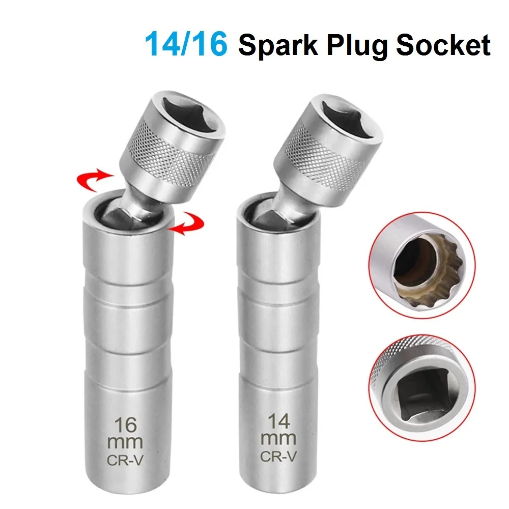 

New 14mm 16mm thin wall spark plug socket universal joint with magnetic flexible socket wrench auto repair tool