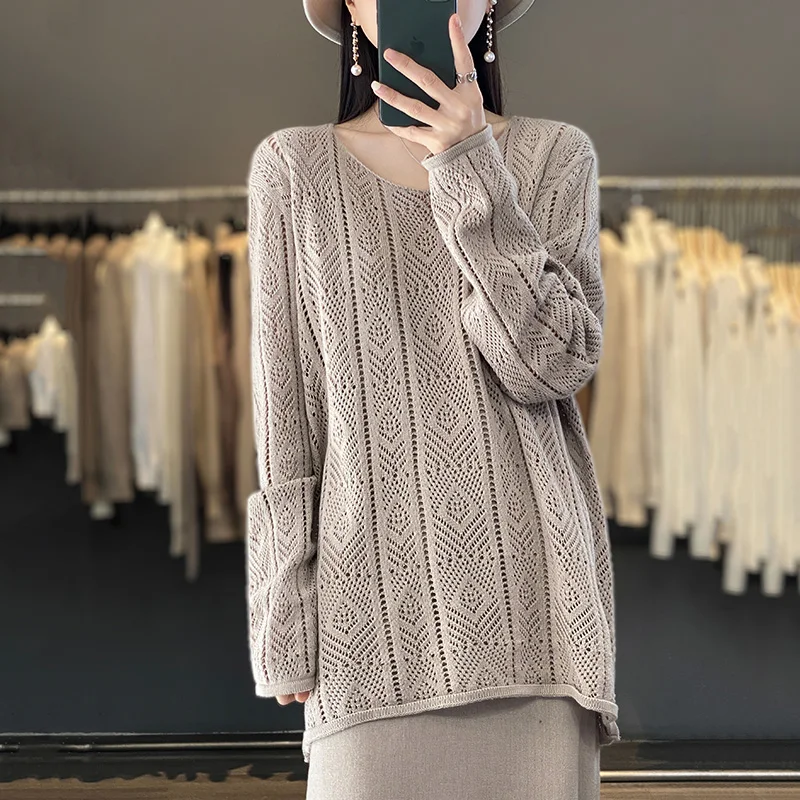 

Spring Summer Women Sweater Fashion New Style Loose Casual Coat Hollow Jumper Female Pullover Cottom Knit Tops Oversize Clothes