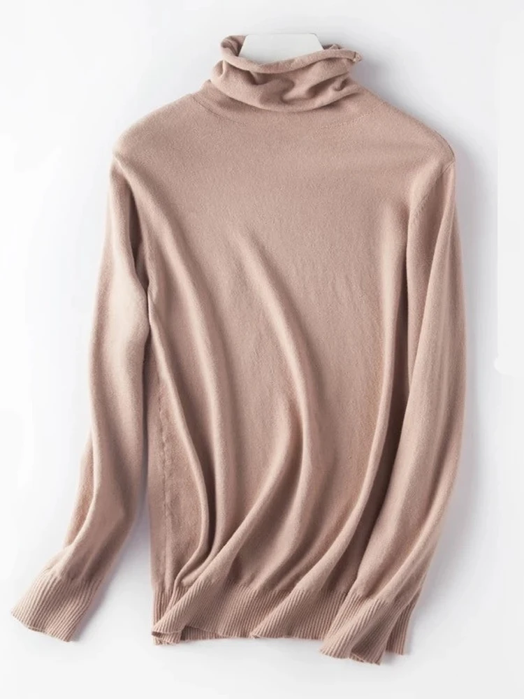 

Women Europe And Pile Of High Collar Pullover Sweater Autumn Long Sleeve Slim Elastic Simple Basic Cheap Jumper Solid Color Top