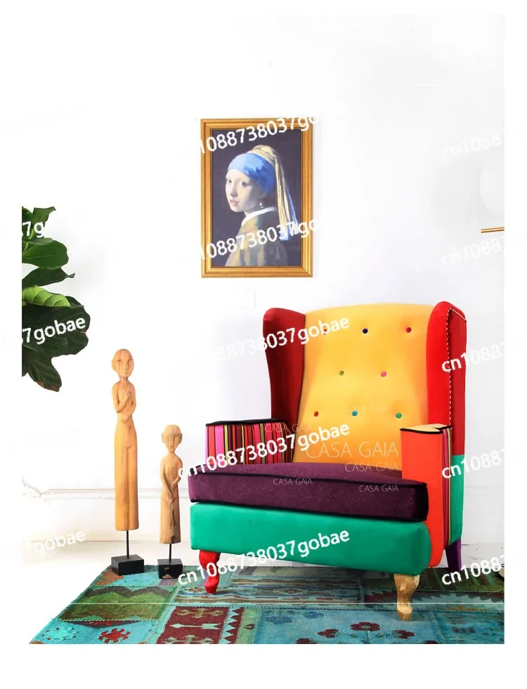 Стул с крыльями из ткани MJL ножки массива дерева контрастный цвет одиночный диван