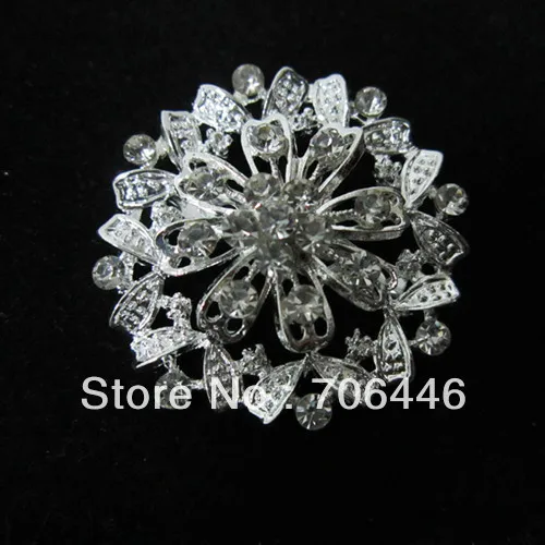 

1.6 Inch Silver Tone Clear Rhinestone Crystal Pretty Flower Pin Brooch Free Shipping
