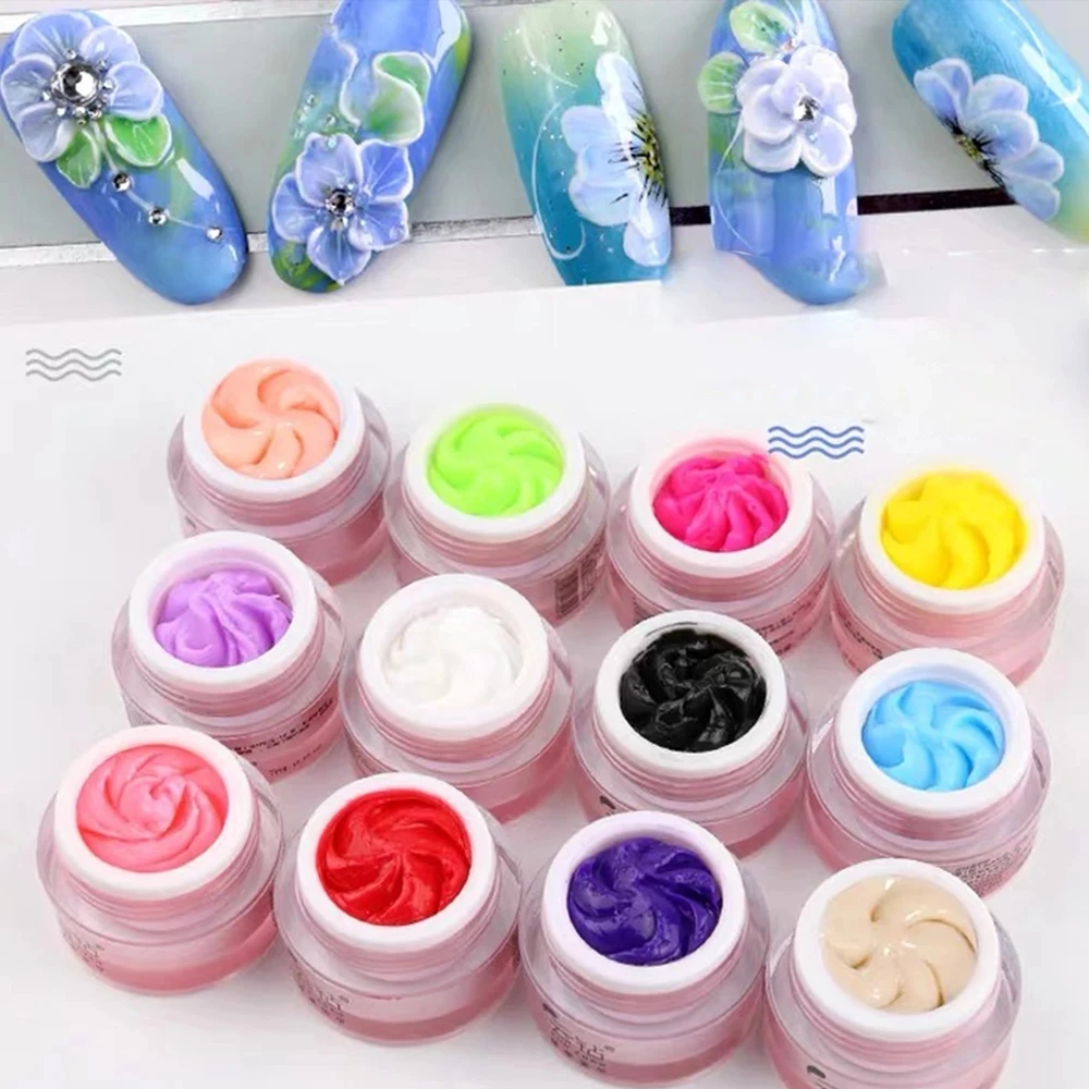 

12 Colors Sculpture Gel Set 4D Carving Gel Nail Polish Drawing Patterns DIY Flowers Design Decoration Nail Art Carved Pen Tool