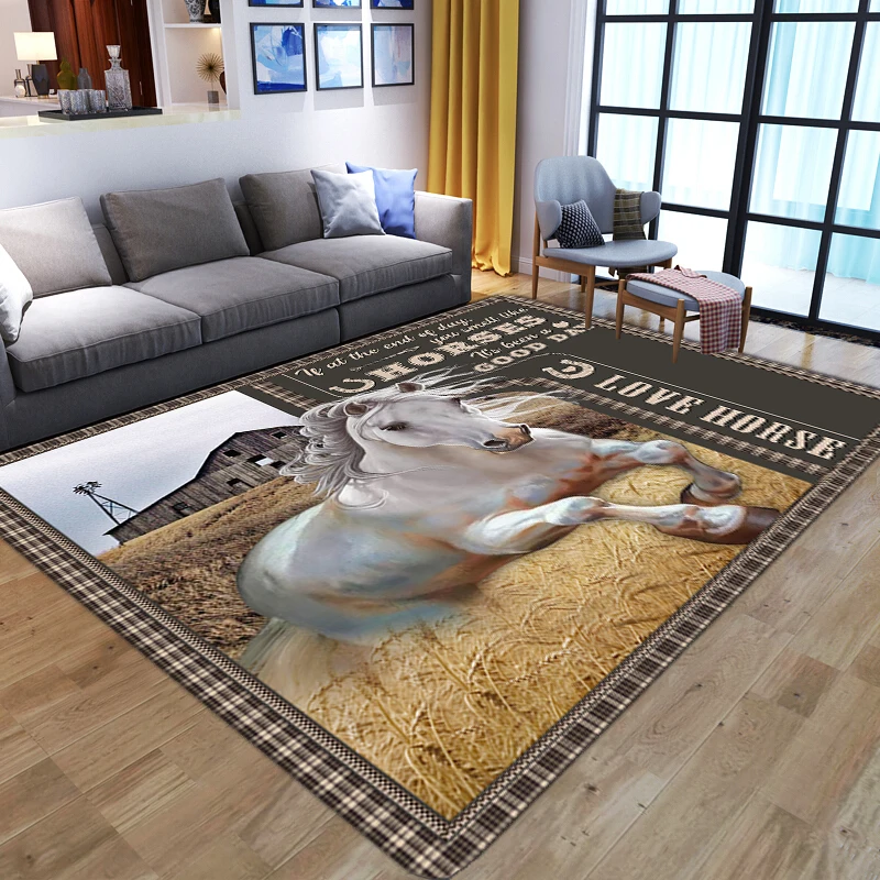 

Running Horse Living Room Rug 3D Animal Printed Floor Mat Soft Flannel Sponge Large Bathroom Rug Home Decorative Bedroom Carpets