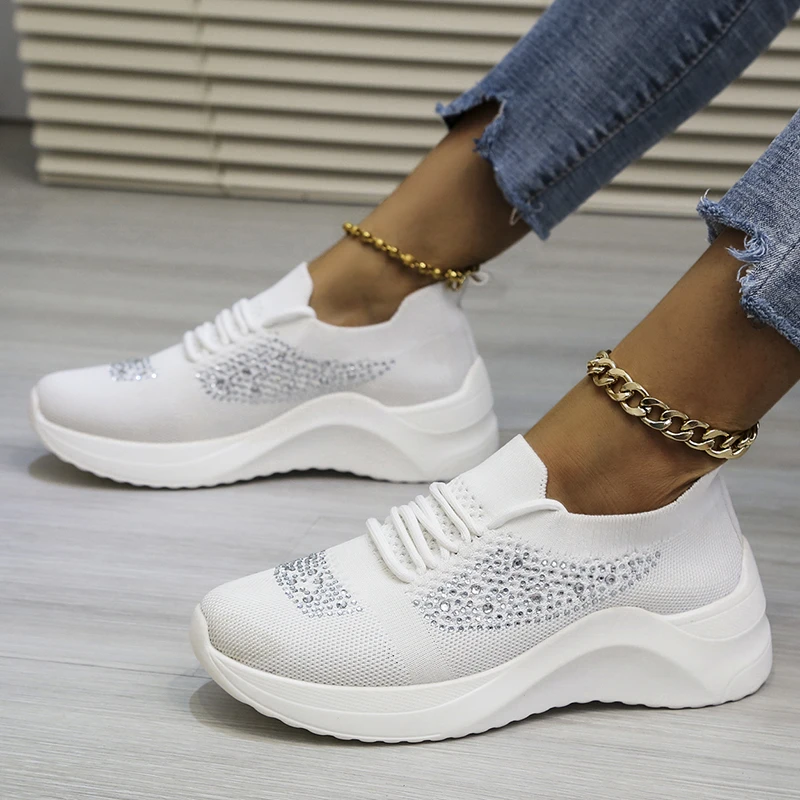 New 2022 Fashion Weave Women's Vulcanize Shoes 43 Comfortable Mesh Soft Platform Sneakers Outdoor Walking Non Slip Women's Shoes