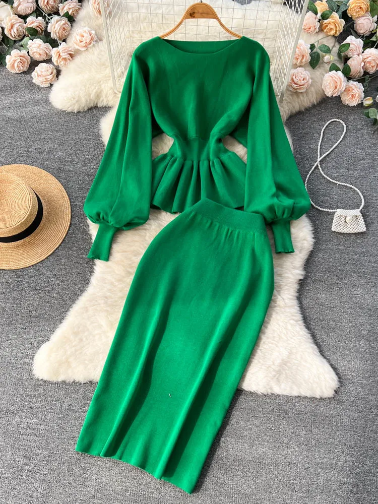 

Knitted Two Pieces Sets High Waist Skirt Women Casual Fashion Autumn Ins Clothes Streetwear All Match Y2k Female Sweater Skirt