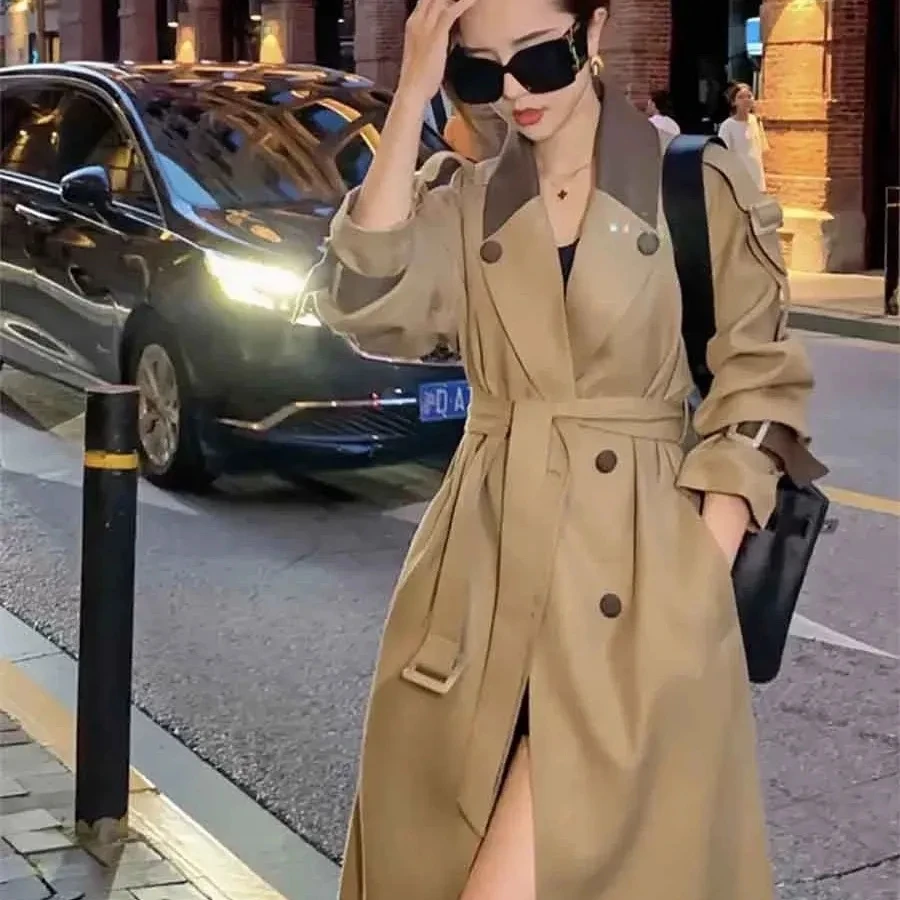 

Stylish Double breasted Windbreaker Coat Women's Clothing 2023 Spring Autumn New Long Trench Coats Khaki Overcoats BC439