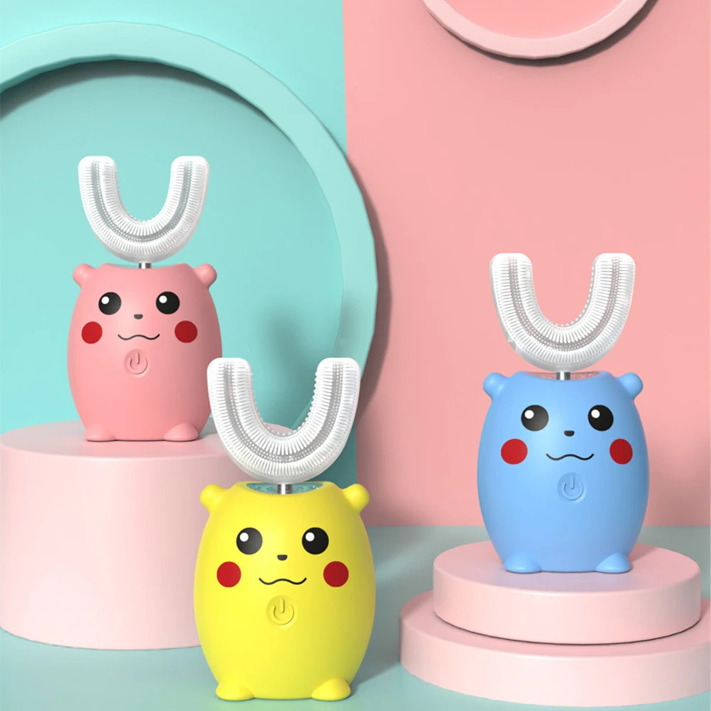 

Умная Ультразвуковая электрическая зубная щетка 360 градусов, Детская силиконовая автоматическая зубная щетка U-образной формы, фиолетовая детская зубная щетка