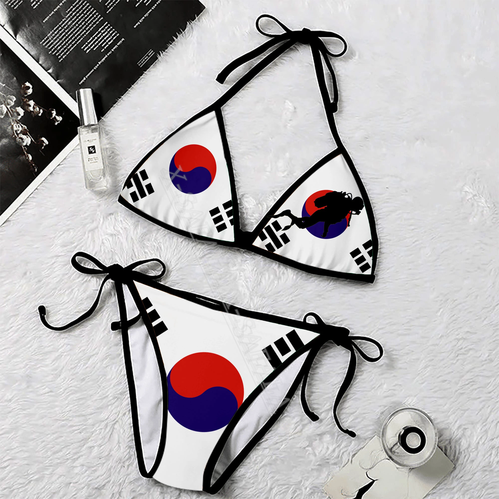 

Корейский флаг для подводного плавания, женское бикини с 3D-принтом в виде страны, микро-треугольник с завязкой сбоку, летняя пляжная одежда, ...