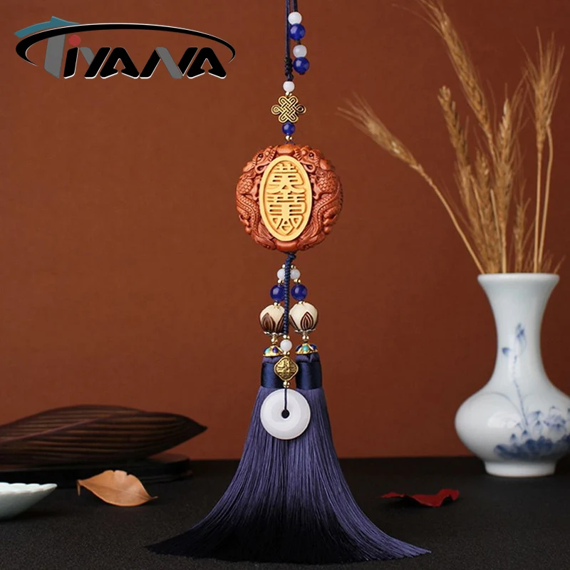 

Tiyana Chinese Style Peach Wood Carving Exquisite Car Interior Pendant Travel Safe Decoration Crafts Business Birthday Gift