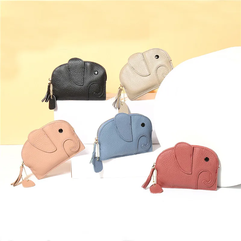 

Fashion Leather Girl Handbags Wallet 1 Card Slot Key Ring Versatile Lady Lovely Elephant Bags Neat Animal Coin Purses