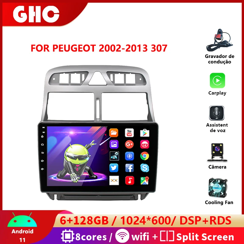 

Автомобильный мультимедийный плеер GHC 2 Din Android для Peugeot 307 2002-2013 DSP 4G Carplay GPS-навигация стерео Wi-Fi видео FM автомобильное радио