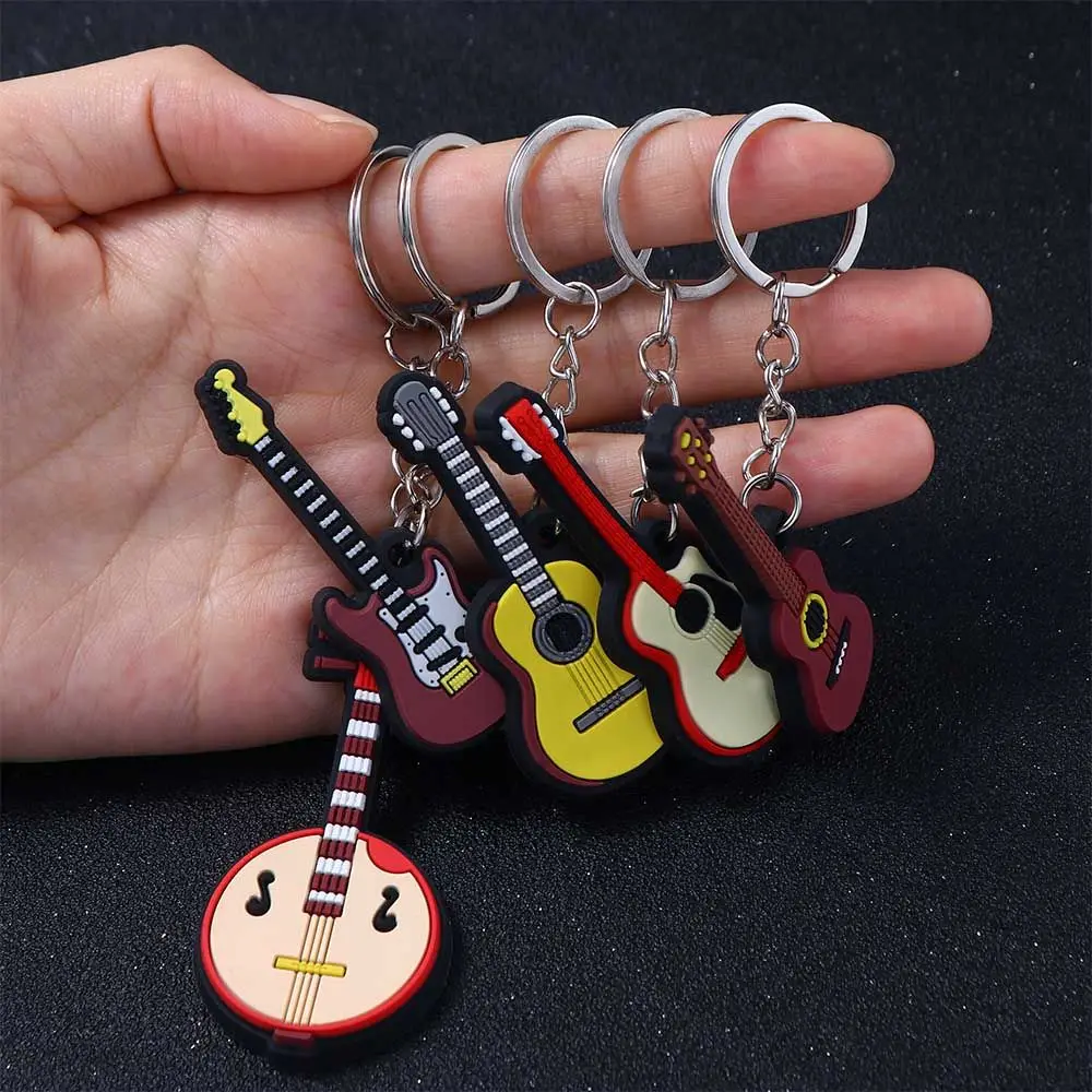 

Musical Instrument Silicone Pendant Keyring Holder PVC Soft Guitar Violin Bag Jewelry For Man Women Friends Gifts