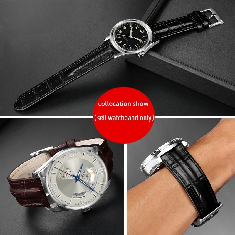 Фото Ремешок из воловьей кожи 20 мм 22 мм для Hamilton Jazzmaster H70605731 H70405710 H32705521, ремешок для часов из натуральной кожи, мужской черный, коричневый браслет №3