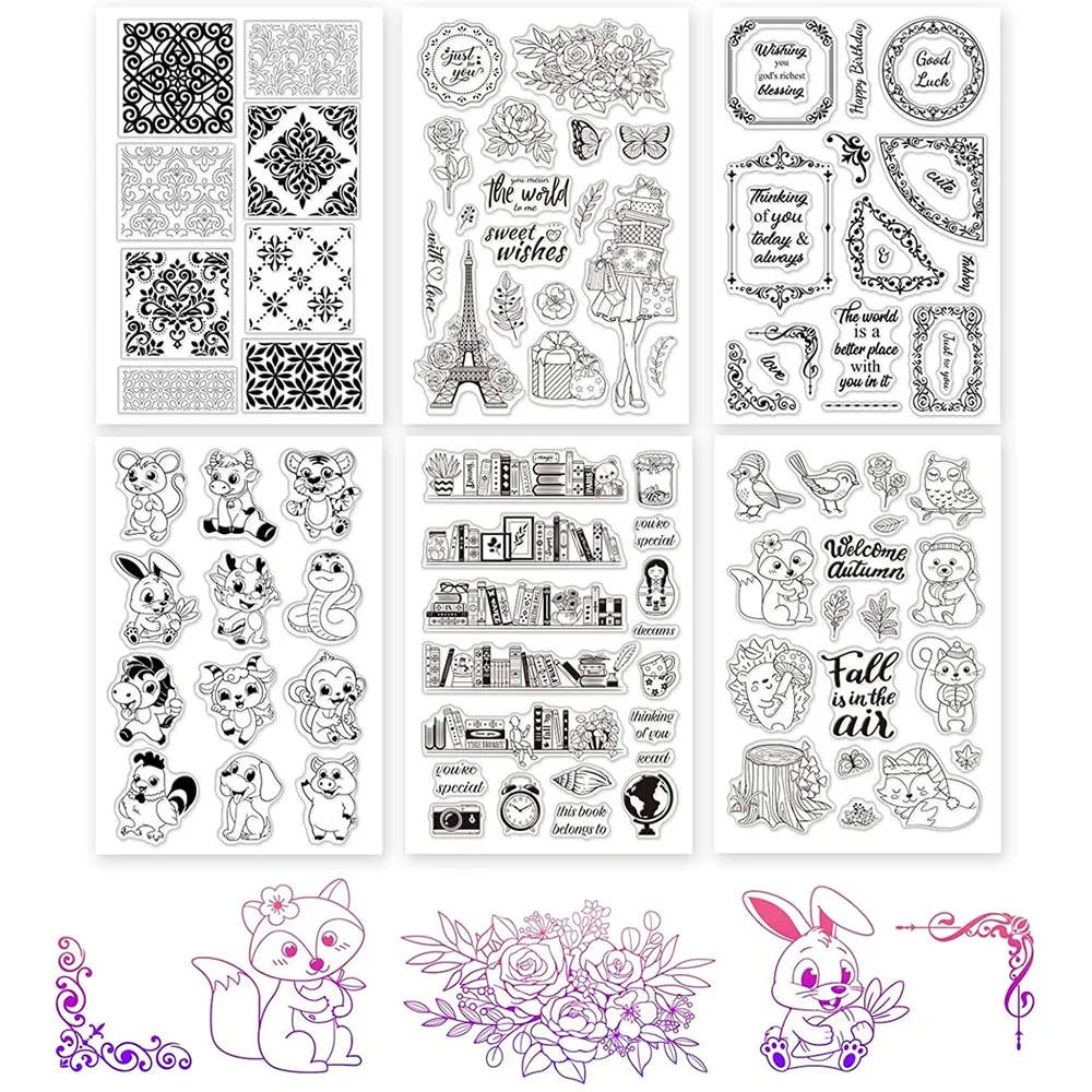 

6 Sheets TPR Clear Stamps with Acrylic Board Transparent Stamp for Card Making DIY Scrapbooking Paper Craft( Oriental Style)