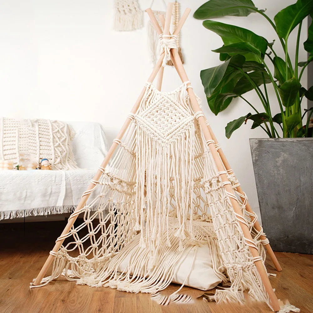 

Hand Woven Marema Tent Tapestry Cotton Rope Net Tent Kids Art Photography Bohemia RoomDecoration