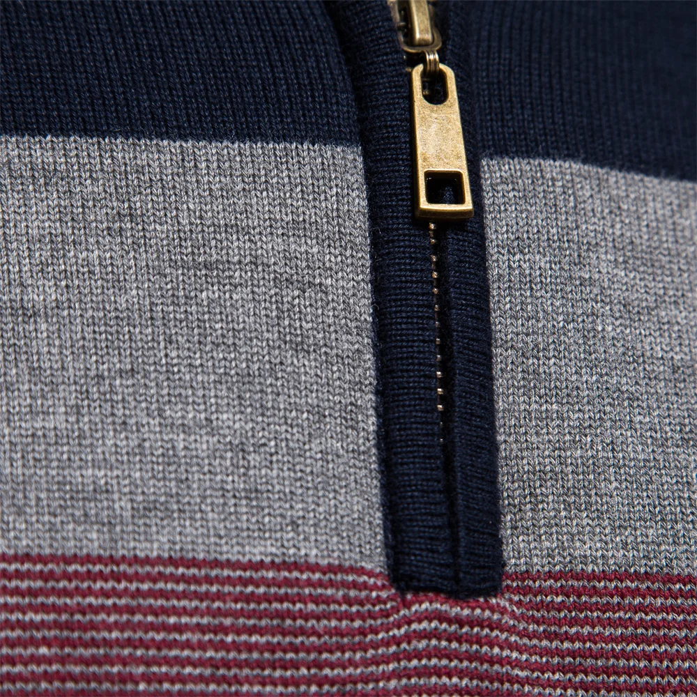 Men's Patchwork Pullover Sweater Cotton Casual Zipper Mock Neck Sweater for Men New Winter Fashion Warm Sweater for Men