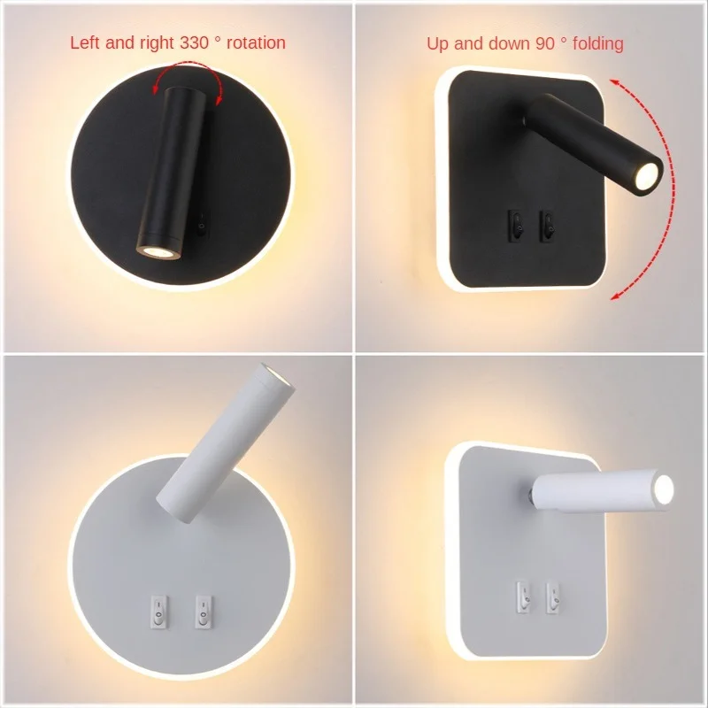 

LED Wall Lamps Reading 3W Strip Light Back Light Bedroom Study Living Room Sconce Adjustable with Switch Bedside Wall Light
