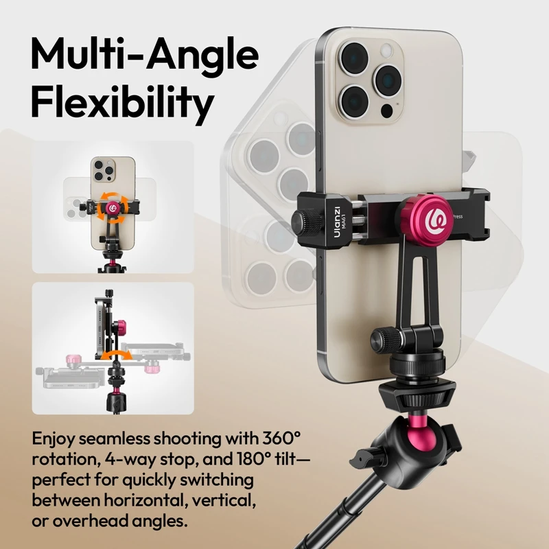 Фото Ulanzi MA51 QuickClip Phone Clamp / MA61 QuickClip Phone Clamp с креплением для холодной башмака для камеры телефона для путешествий на открытом воздухе Livestream №5