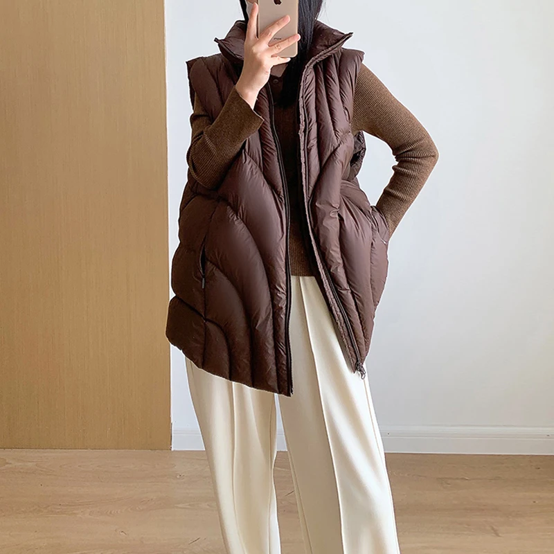 Streetwear Designer Women Sleeveless vest 2022 Winter down jacket Oversized Solid Fashion Turtleneck waistcoat Lady INKEO 2O274