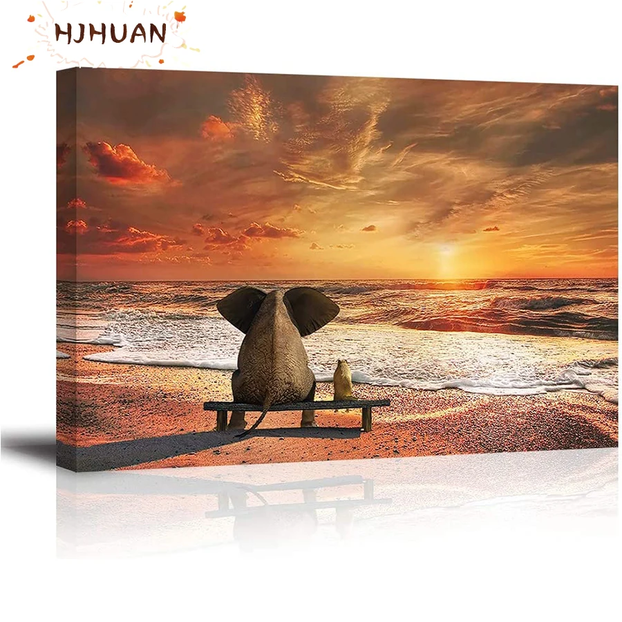 

Набор для алмазной вышивки «сделай сам», 5D закат, животное, слон, вышивка крестиком, мозаика, рисунок стразы, Декор