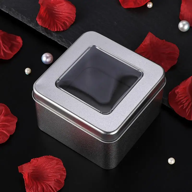 

2pcs Tinplate Boxes Small Jewelry Storage Boxes with Clear Window (Silver)