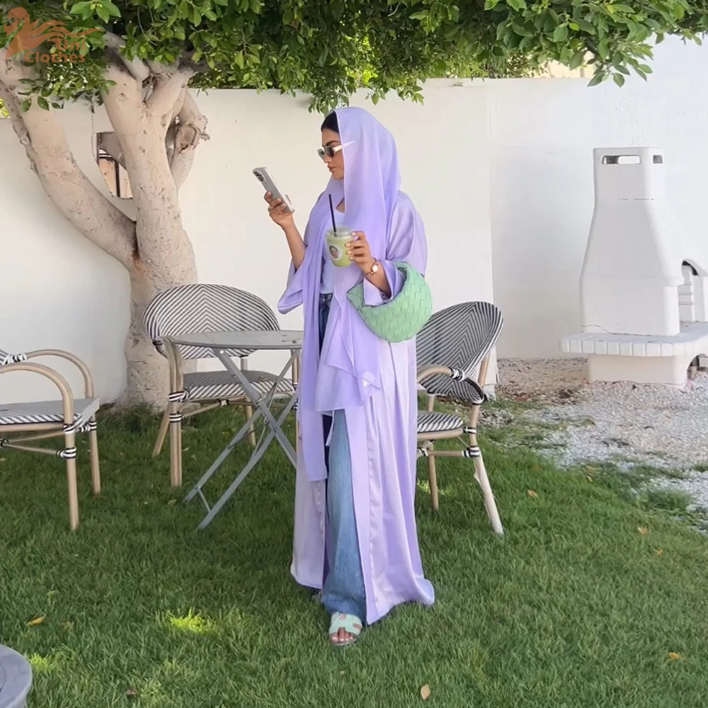 Uni Open Abaya для мусульманской женщины однотонные атласные городские повседневные