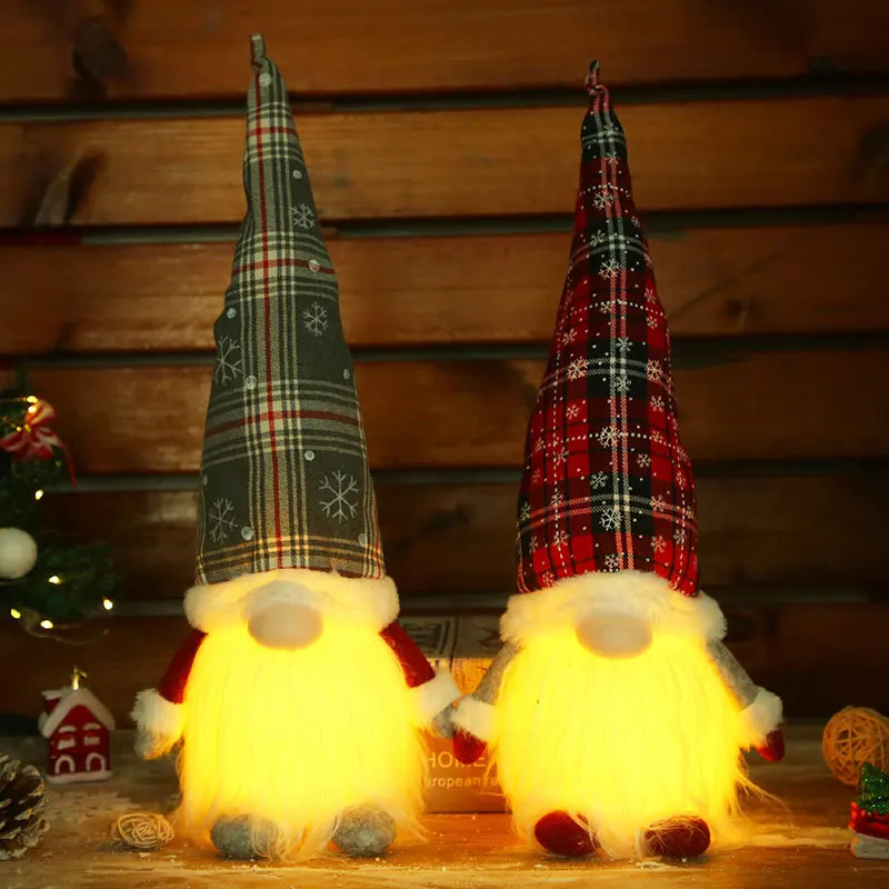 

Shining rudolph doll Christmas Flashing Toy Linen check Santa Snow hat fluffy bear toys festival Event xmas home decor kids gift