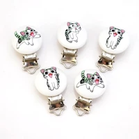 5pcs wood baby pacifier clips cute cartoon cat metal holders cute infant soother clasps funny accessories 4 82 9cm
