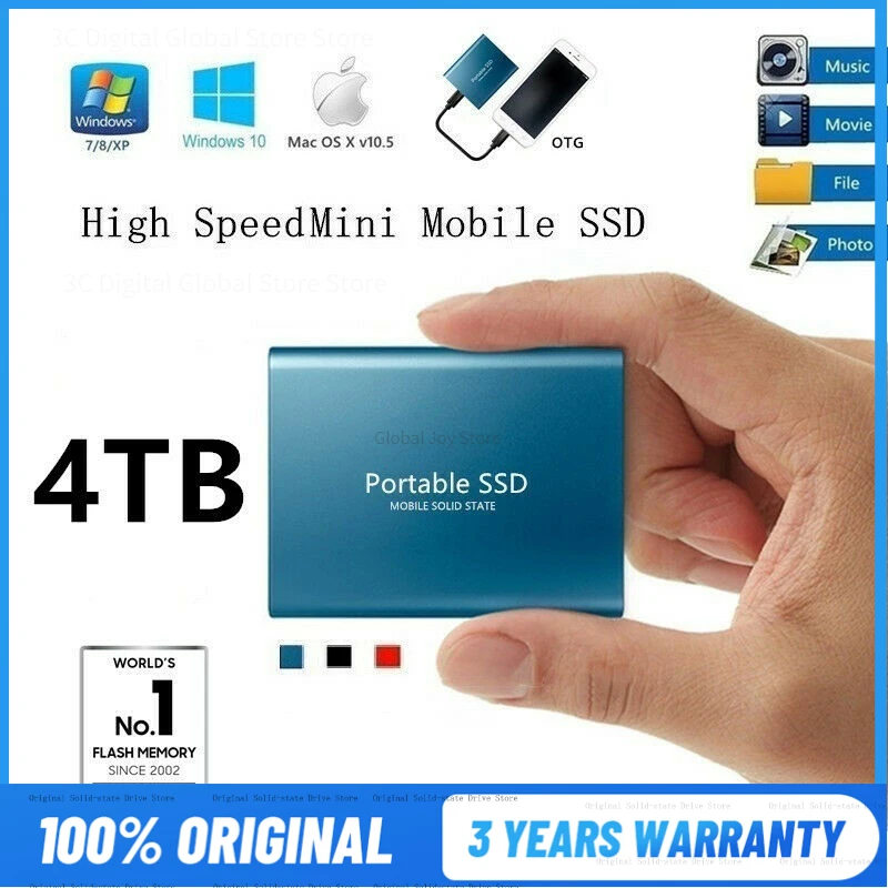 

New 1TB Portable SSD USB 3.1 High-speed External Hard Disk 500GB Mobile Solid State Drive Type-C for Notebook Laptop Mac