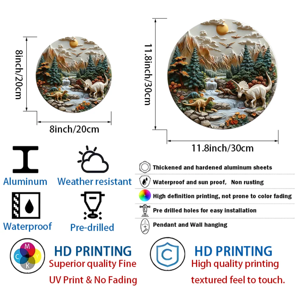 Круглый алюминиевый динозавр искусство 3D рельефное на открытом воздухе