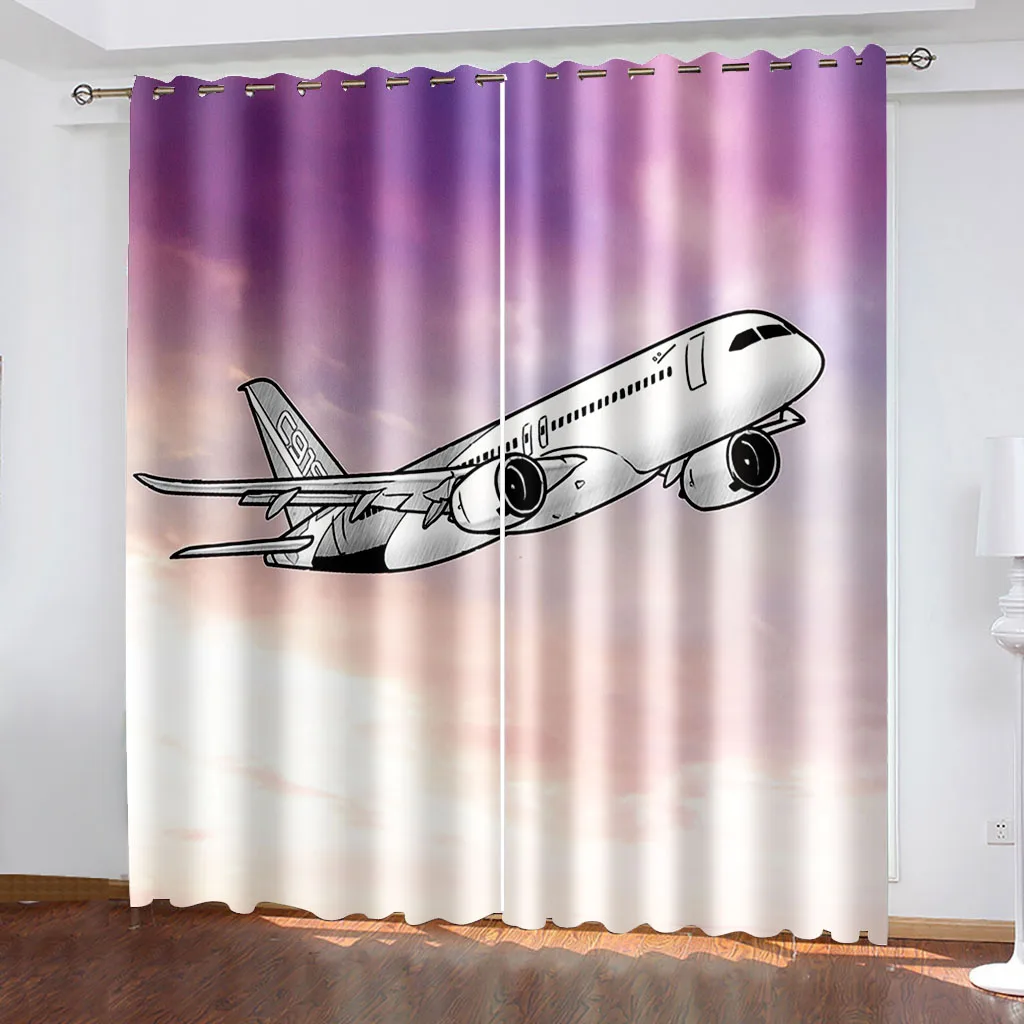 

Мультяшные светонепроницаемые шторы с изображением самолета, оконные шторы, теплоизолированные занавески для спальни, гостиной (2 панели) ...