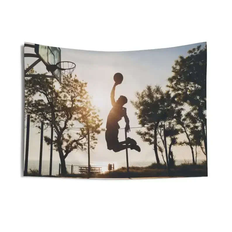 Баскетбольный гобелен прыгающий закат спортивный пейзаж домашняя стена